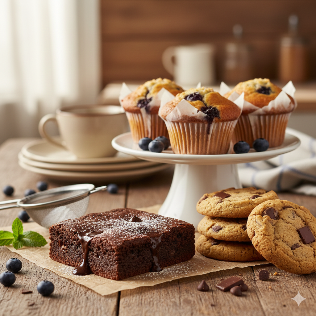 brownie, cookies, muffins